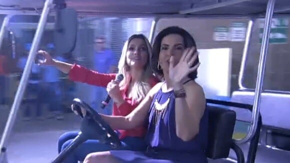 Fátima Bernardes dirige carro no 'Encontro' com Flávia Alessandra de carona
