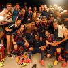 Neymar e os colegas do Barcelona comemoraram no vestiário a vitória sobre o Bayern