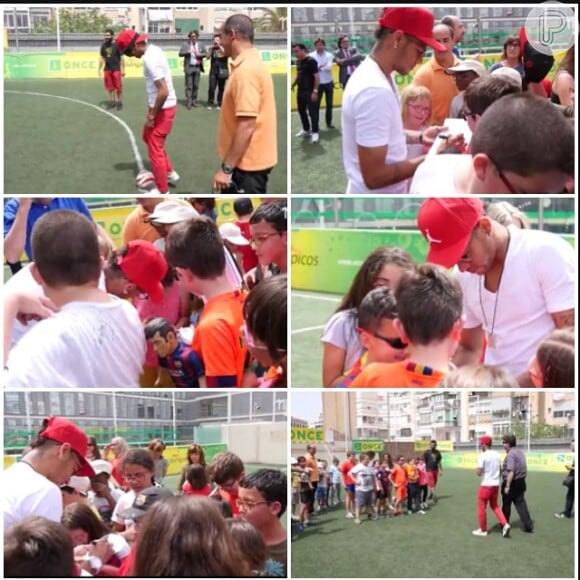 Na Fundação Once Catalunha, que dá suporte para crianças com deficiencias visuais, Neymar distribuiu autógrafos, sorrisos e posou para fotos