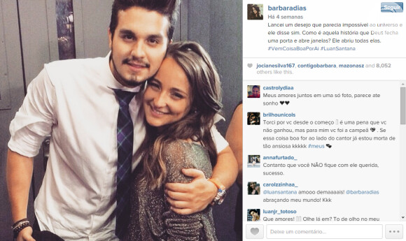 Bárbara Dias postou foto ao lado de Luan Santana em 20 de abril de 2015, e já dava pistas de que alguma coisa estava por vir. Os fãs vibraram
