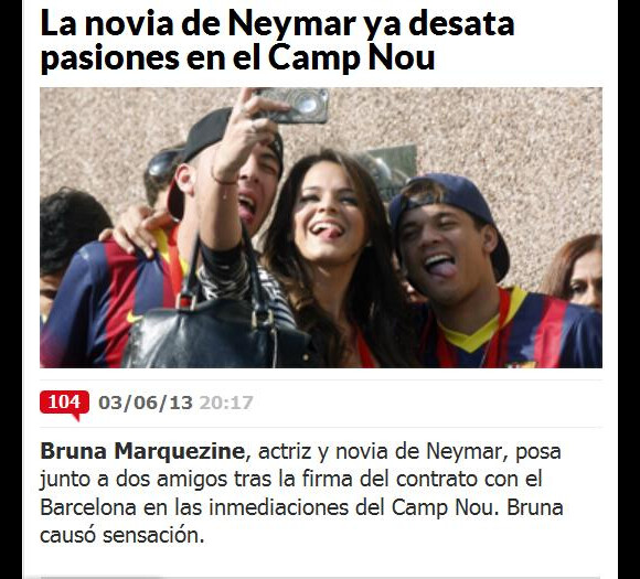 'A namorada de Neymar desperta paixões', escreveu o jornal 'Marca'
