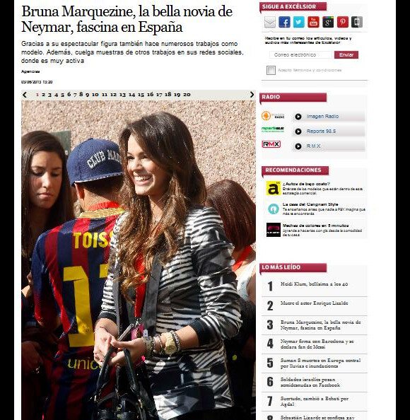 O jornal mexicano 'Excelsior' não ficou atrás: 'Bruna Marquezine, a bela namorada de Neymar, fascina a Espanha'