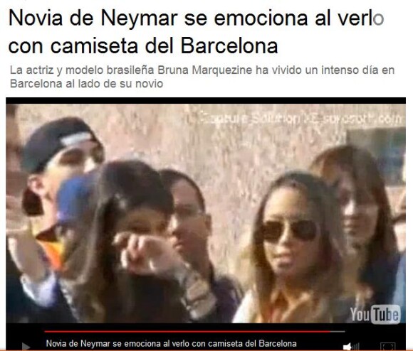 'Namorada de Neymar se emociona ao vê-lo com a camisa do Barcelona', disse o site 'Tuteve'