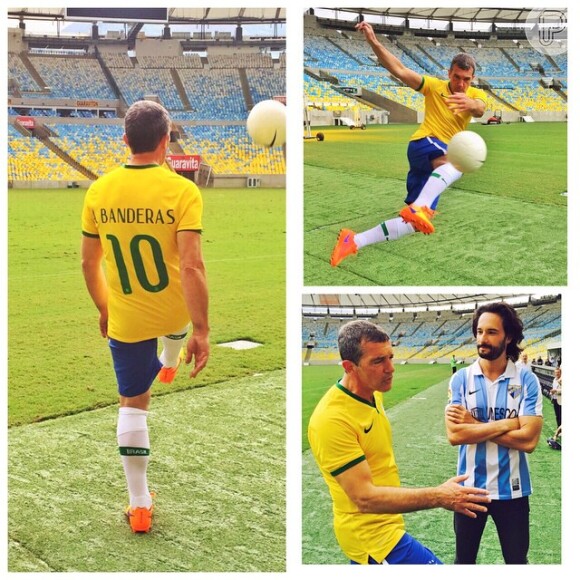 Antonio Banderas visitou o estádio do Maracanã, onde jogou mostrou habilidade com a bola, na manhã desta terça-feira, 2 de junho de 2015: 'Torcendo pela Seleção Canarinha'