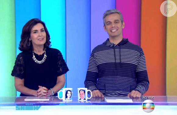 Fátima Bernardes assumiu, de brincadeira, a bancada do 'Vídeo Show' nesta quinta-feira, 25 de junho de 2015