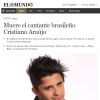 No também espanhol 'El Mundo' um pouco da carreira de Cristiano Araújo chegou a ser lembrada