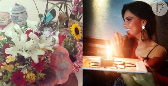 Mariana Rios recebe flores da mãe do ex-noivo, Di Ferrero, em 4 de julho de 2013, dia em que completa 28 anos