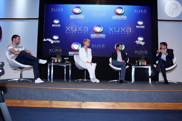Xuxa falou sobre seu novo programa durante coletiva de imprensa realizada nesta terça, dia 11 de agosto de 2015, nos estúdios da Record, no Rio de Janeiro