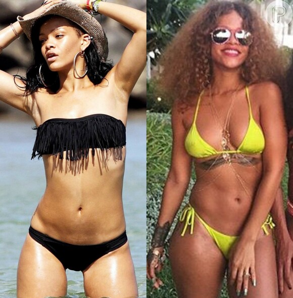 Fora da rotina de malhação e sem fazer dieta, Rihanna ganha uns quilinhos e fica com corpão. A cantora está adorando seu corpo atual