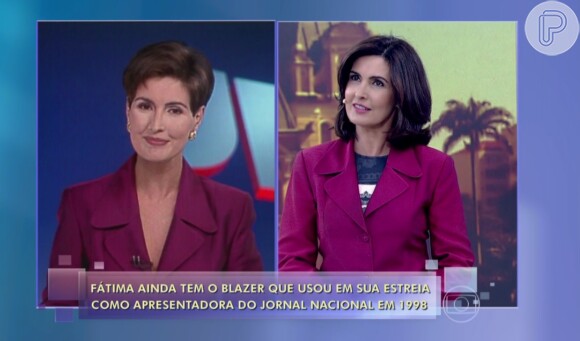 Fátima Bernardes tentou reproduzir foto na qual aparece apresentando o 'Jornal Nacional' pela primeira vez, durante o 'Encontro' desta terça-feira, 18 de agosto de 2015