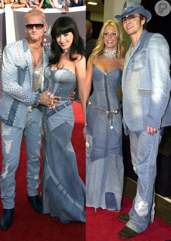 No VMA 2014, Katy Perry foi desafiada por Britney Spears e reproduziu o mesmo look da loira em 2001, quando Britney ainda namorava o cantor Justin Timberlake