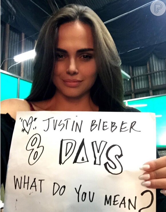 Xenia Deli, apontada como novo affair de Justin Bieber, também entrou na brincadeira antes do lançamento da música 'What Do You Mean',