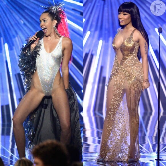 Miley Cyrus e Nicki Minaj se estranharam durante o VMA 2015. A rapper chamou a apresentadora de vadia e rolou climão