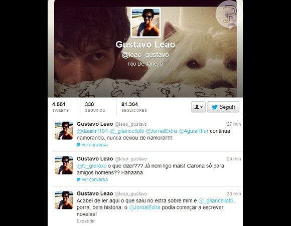Em seguida, o ator Gustavo Leão publicou na rede social piada sobre os rumores do possível romance com a amiga Giovanna Lancellotti