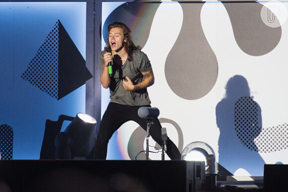 Harry Styles, um dos integrantes do One Direction, caiu durante show em Toronto, no Canadá