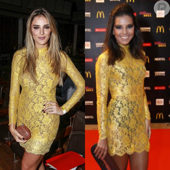 Rafa Brites repetiu vestido dourado da estilista Lethicia Bronstein usado anteriormente por Mariana Rios