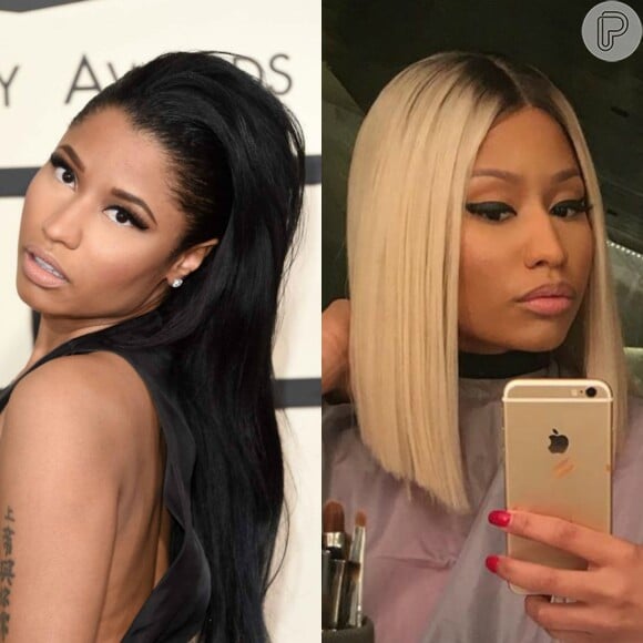 Nicki Minaj mudou o visual e platinou os cabelos