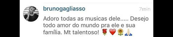 Bruno Gagliasso utilizou seu Instagram para respoder à crítica do sertanejo Cesar Menotti ao beijo que deu em João Vicente de Castro