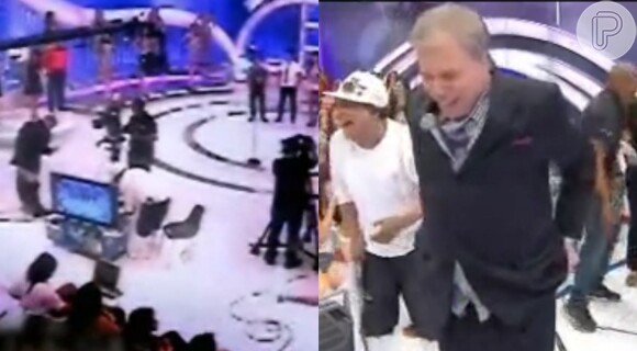 Silvio Santos se divertiu quando suas calças caíram no 'Programa Silvio Santos' (2012)