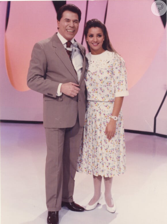 Silvio Santos e a atriz mexicana Gabriela Rivero, intérprete da professora Helena da novela 'Carrossel', no programa 'Show de Calouros' (1991)