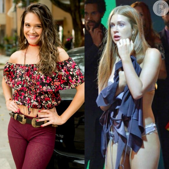 Cassandra (Juliana Paiva) prende Eliza (Marina Ruy Barbosa) no banheiro e furta seu vestido, deixando a ex-florista sem roupa mais uma vez na novela 'Totalmente Demais'