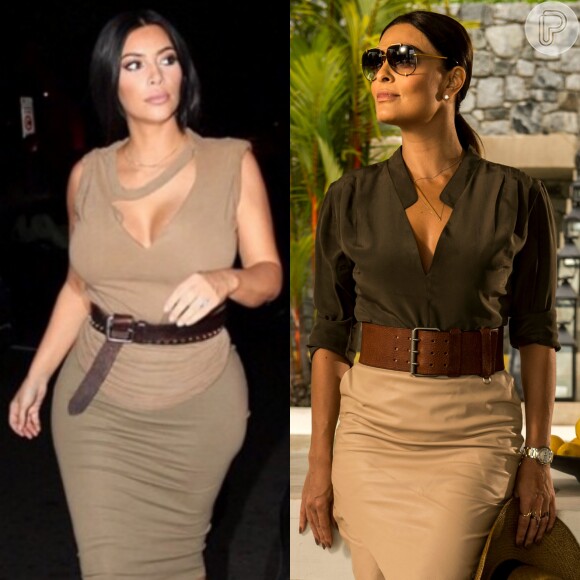 A atriz vem se inspirando no look da socialite Kim Kardashian para compor sua personagem