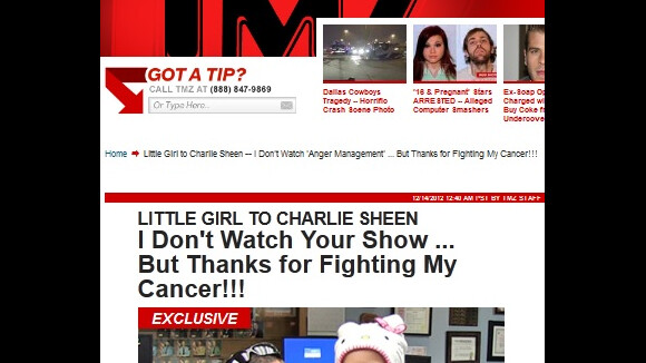 Menina com câncer que recebeu doação de Charlie Sheen: 'Ele tem um bom coração'