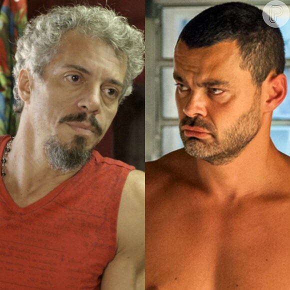Juca (Osvaldo Mil) invade a casa de Domingas (Maeve Jinkings) e apanha de César (Carmo Dalla Vecchia), na novela 'A Regra do Jogo', em 5 de dezembro de 2015