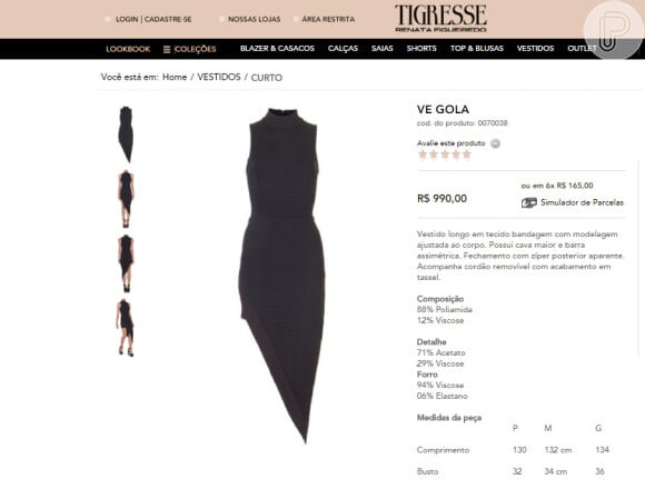 Vestido usado por Luiza Possi é vendido no site oficial da marca Tigresse por cerca de R$ 1.000