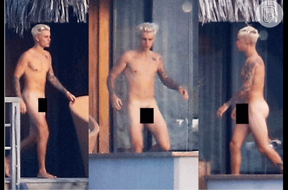 Já Justin Bieber foi flagrado nu curtindo as férias em Bora Bora, Polinésia Francesa