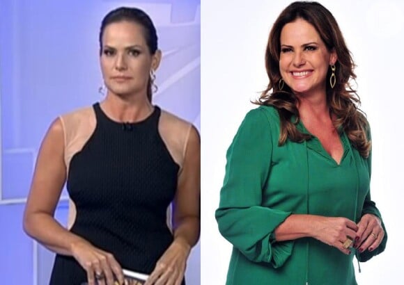 Renata Ceribelli fez sucesso neste domingo, 25 de agosto de 2013, visivelmente mais magra na TV. À esquerda, a jornalista apresenta o 'Fantástico' elegante em um vestido Tufi Duek. À direita, ela posa com uma camisa verde e o rosto mais cheinho em março deste ano