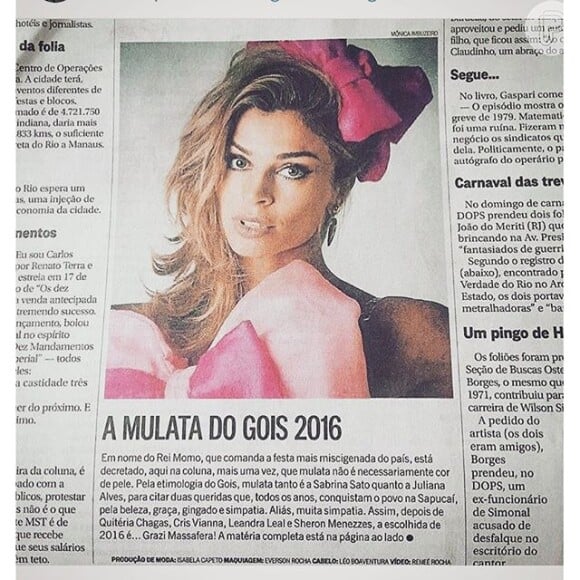 A atriz publicou a página do jornal com a descrição do concurso, em que 'mulata não é necessariamente cor de pele'