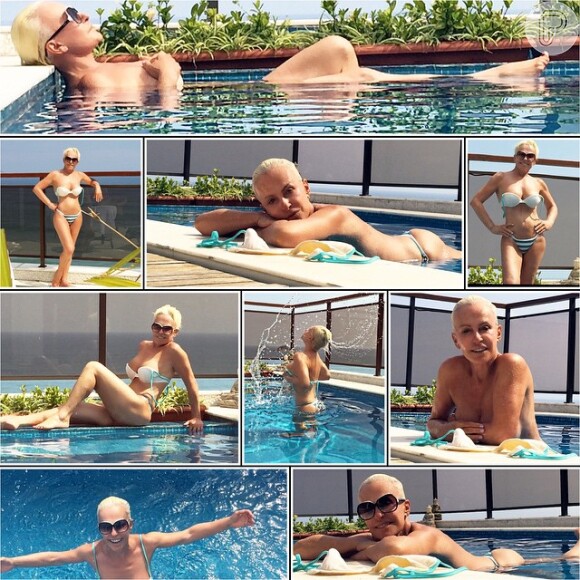 Ana Maria Braga compartilhou fotos suas de biquíni durante tarde na piscina