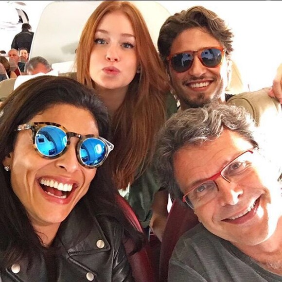 Marina Ruy Barbosa viajou para o Uruguai com Juliana Paes, Daniel Rocha e o diretor Luiz Henrique Rios para gravar "Totalmente Demais", nesta segunda-feira, dia 11 de março de 2016