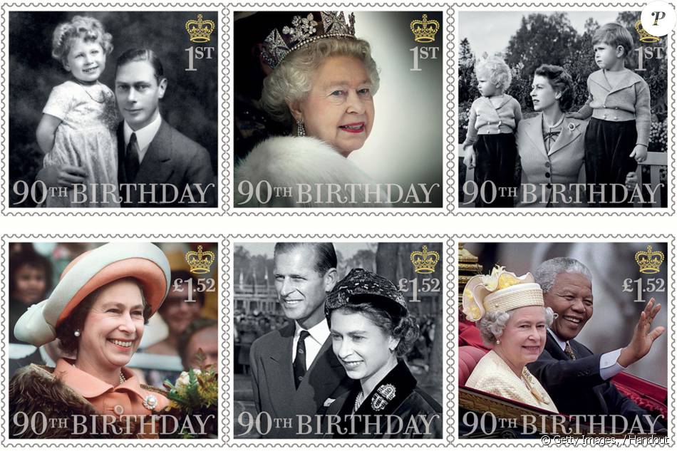 No ano em que completa 90 anos, a rainha Elizabeth II ganhou uma coleção de selos comemorativos com fotos em diferentes fases da vida