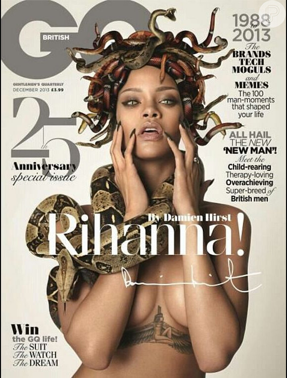Na capa da publicação, Rihanna aparece com cobras na cabeça, como uma medusa