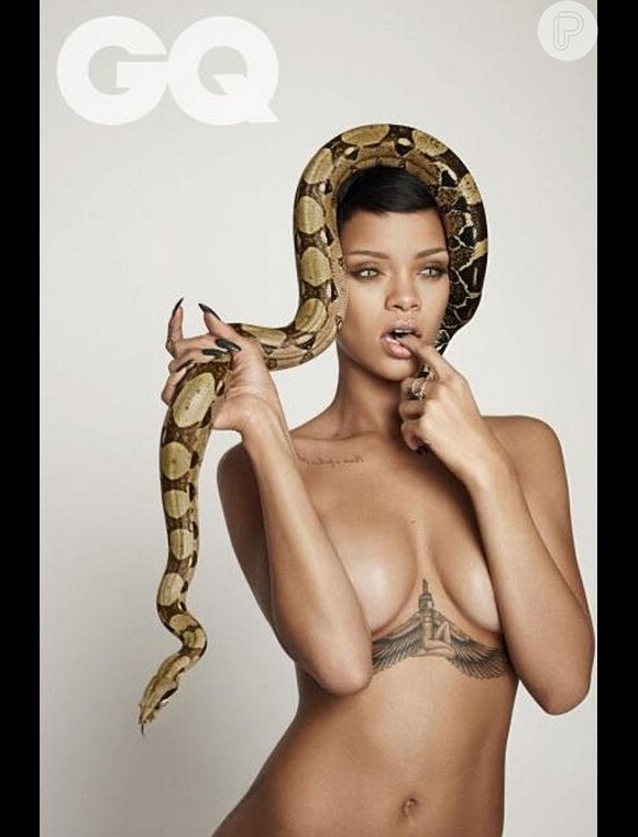 Rihanna ousou ao posar nua e enrolada em uma cobra para o ensaio da revista britânica 'GQ'