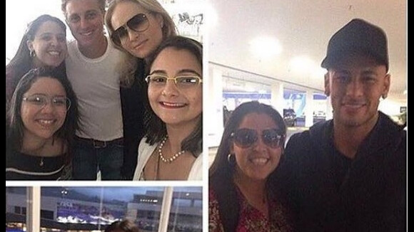 Neymar e Bruna Marquezine posam com fãs em shopping do Rio de Janeiro
