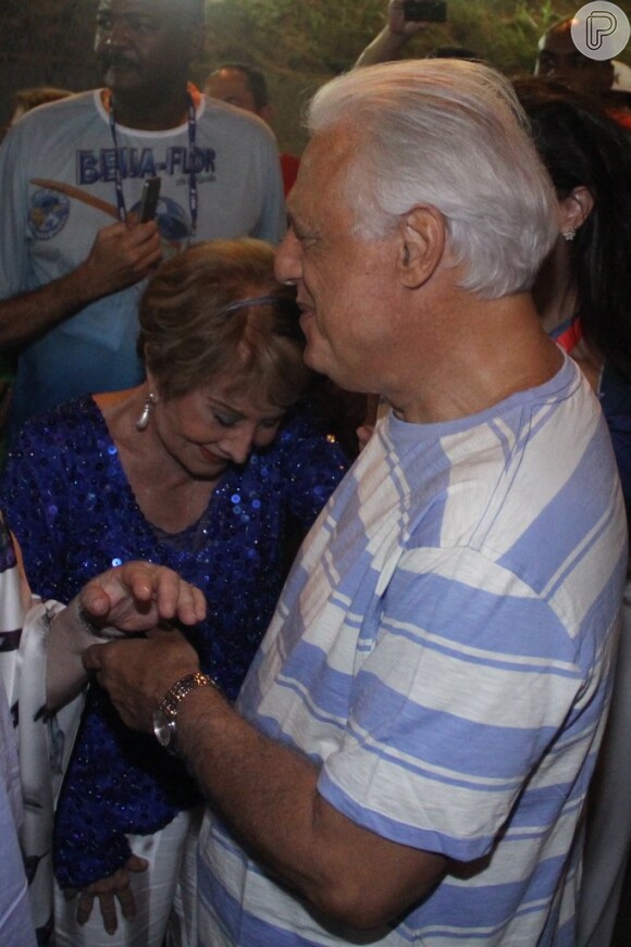 Antonio Fagundes e Glória Menezes se preparam para o desfile de Beija-Flor em homenagem ao Boni, em 3 de março de 2014