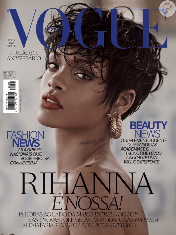 A cantora que esteve no país para cumprir uma agenda de compromissos, fotografou para a edição de aniversário da revista 'Vogue' de maio e ganhou duas capas diferentes