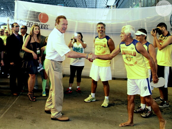 Arnold Schwarzenegger esbanja simpatia no evento 'Arnold Classic Brasil', no Riocentro, Rio de Janeiro