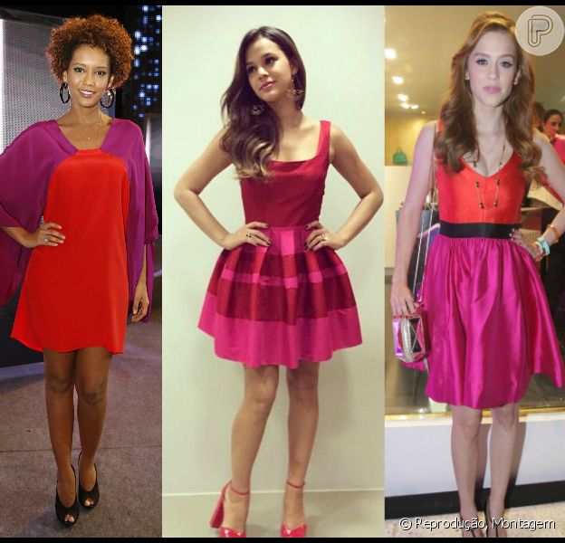 vestido rosa com sapato vermelho