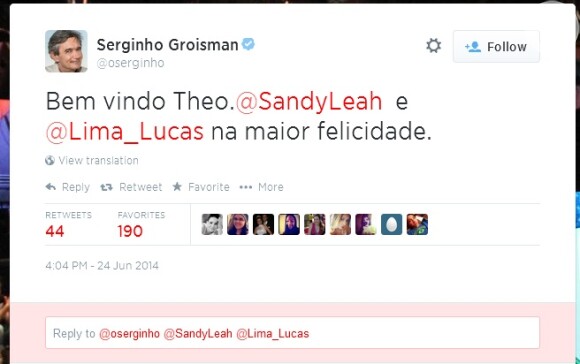 Serginho Groisman escreve sobre o nascimento de Theo em seu Twitter