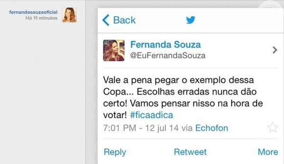 Fernanda Souza lamentou derrota do Brasil
