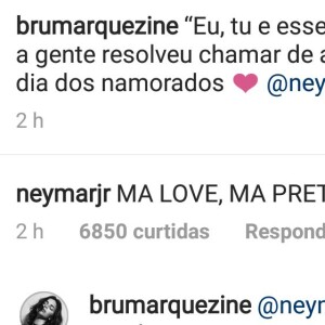 Bruna Marquezine e Neymar trocaram declarações de amor no Dia dos Namorados
