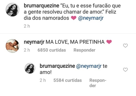 Bruna Marquezine e Neymar trocaram declarações de amor no Dia dos Namorados