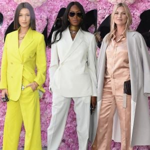 Bella Hadid, Naomi Campbell e Kate Moss prestigiaram o desfile da coleção primavera/verão 2019 masculina da Dior, durante a Paris Fashion Week, neste sábado, 23 de junho de 2018
