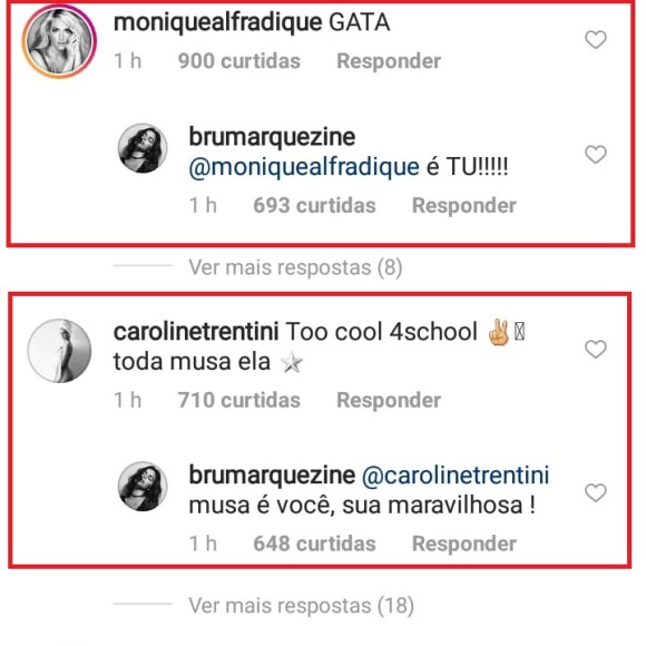 Bruna Marquezine ganhou comentários de Carol Trentini e Monique Alfradique