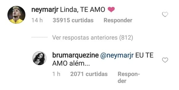 Neymar e Bruna Marquezine trocaram declarações de amor no Instagram nesta terça-feira, dia 3 de julho de 2018