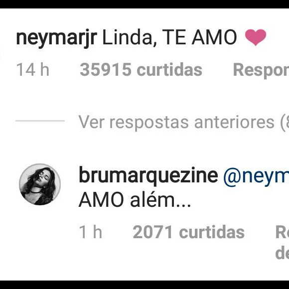 Neymar e Bruna Marquezine trocaram declarações de amor no Instagram nesta terça-feira, dia 3 de julho de 2018